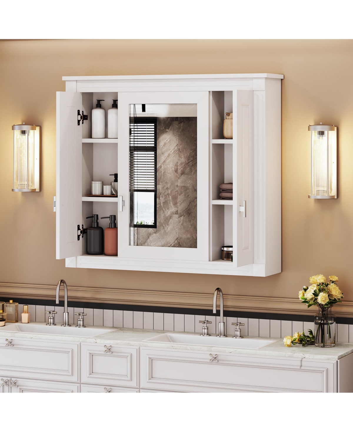 Casainc Wall-Mounted Bathroom Cabinet with Mirror and 4 Adjustable Shelves, Bathroom Storage Solution