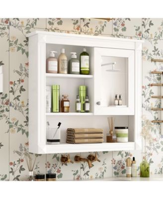 32" Bathroom Wall Cabinet with Mirror and Adjustable Storage Shelves