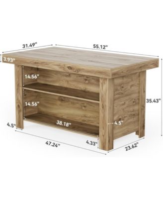 55 Inches Kitchen Island with Storage, 3-Tier Farmhouse Wooden Stationary Island Table