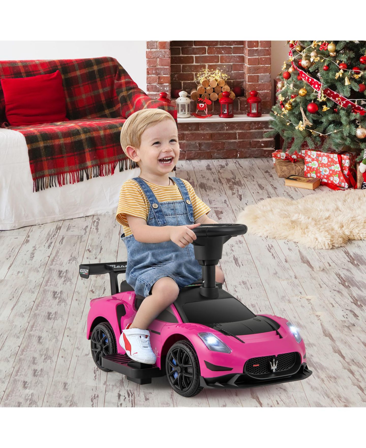 Детская игрушка Gymax Electric Maserati-Licensed Foot-to-Floor Ride-On Push Car, 55 lbs Capacity, Ages 18-60 Months, цвет: Розовый — фото 2