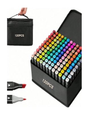 120 Colors Alcohol Marker Set, Double-Tip Hybrid Art Markers For Sketching, Coloring & Underlining
