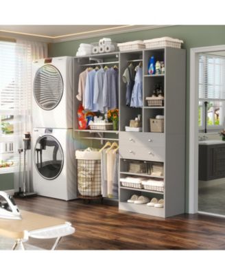 Closet System with Wooden Drawers and Two Hanging Rods