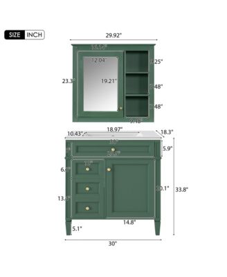 30'' Bathroom Vanity with Top Sink, Mirror Cabinet, 2 Drawers & Tip-out Drawer