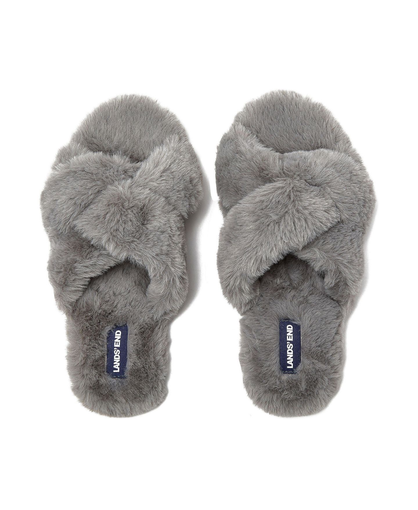 Женские тапочки Lands' End Fluffy Slide House Slippers, цвет: Тёмный серый — фото 2