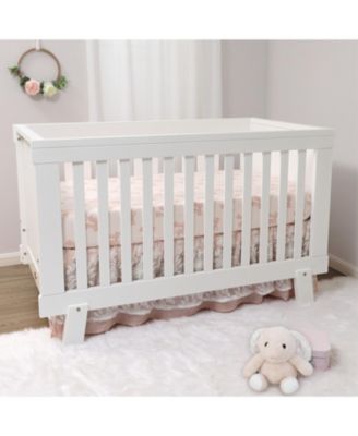 3 Piece Baby Crib Bedding Set for Girls - Cotton Fitted Crib Sheet, Layered Dust Ruffle, Comforter, Pink, Gold, Floral - Grace