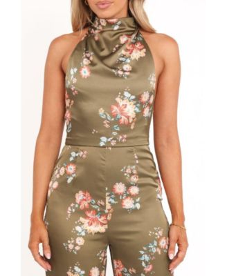 Women's Holly Halterneck Jumpsuit - Olive Floral