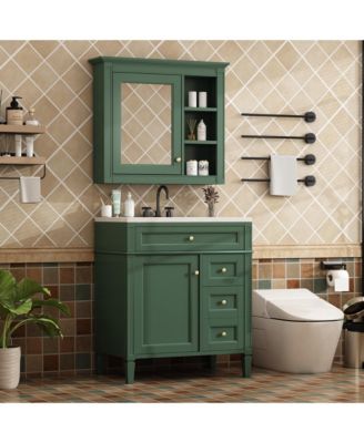 30'' Bathroom Vanity with Top Sink, Mirror Cabinet, 2 Drawers & Tip-out Drawer