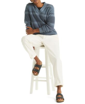 Men's Striped Long-Sleeve V-Neck Sweater