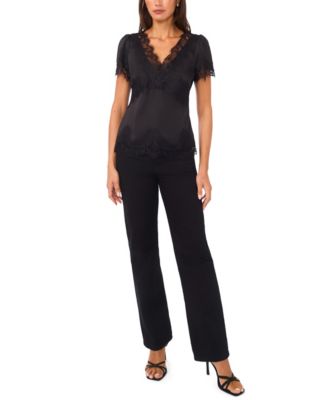 Women's Short Sleeve V-Neck Lace Top