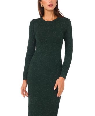 Women's Metallic Ribbed Long Sleeve Midi Dress