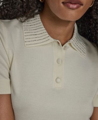 Women's Short Sleeve Embellished Collar Top