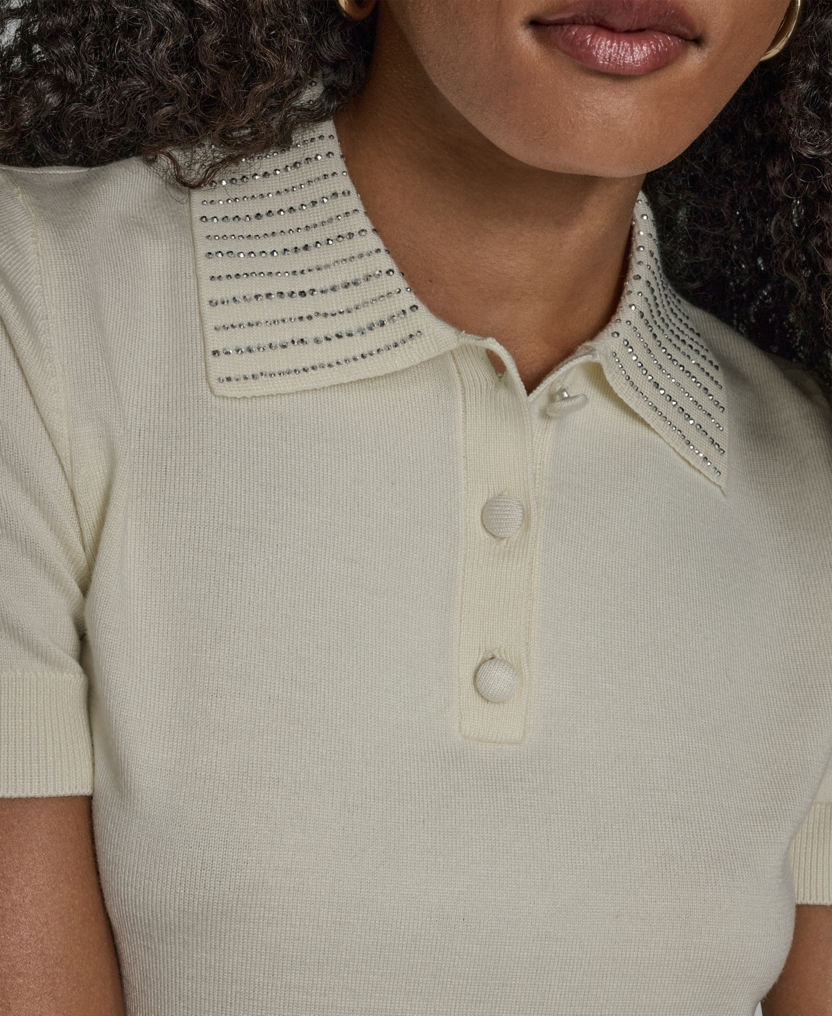 Bcbg Women's Short Sleeve Collared Neck Top In White