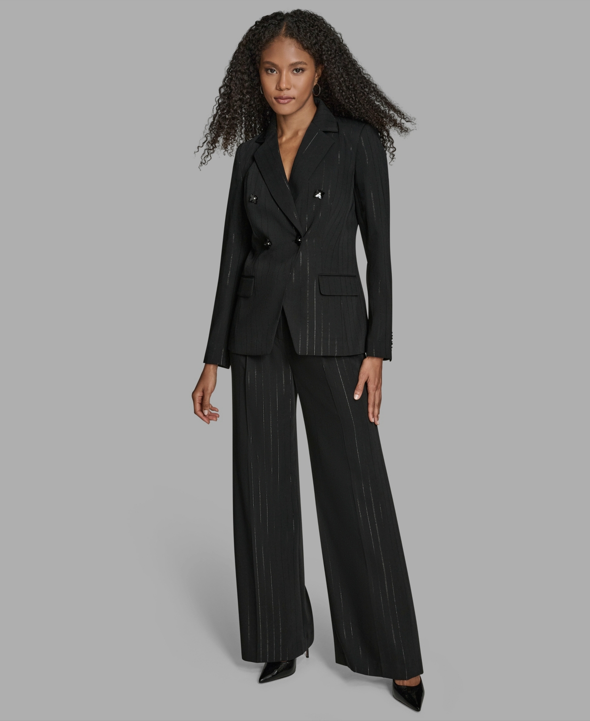 Bcbg Women's Pinstripe Double Breasted Jacket In Black
