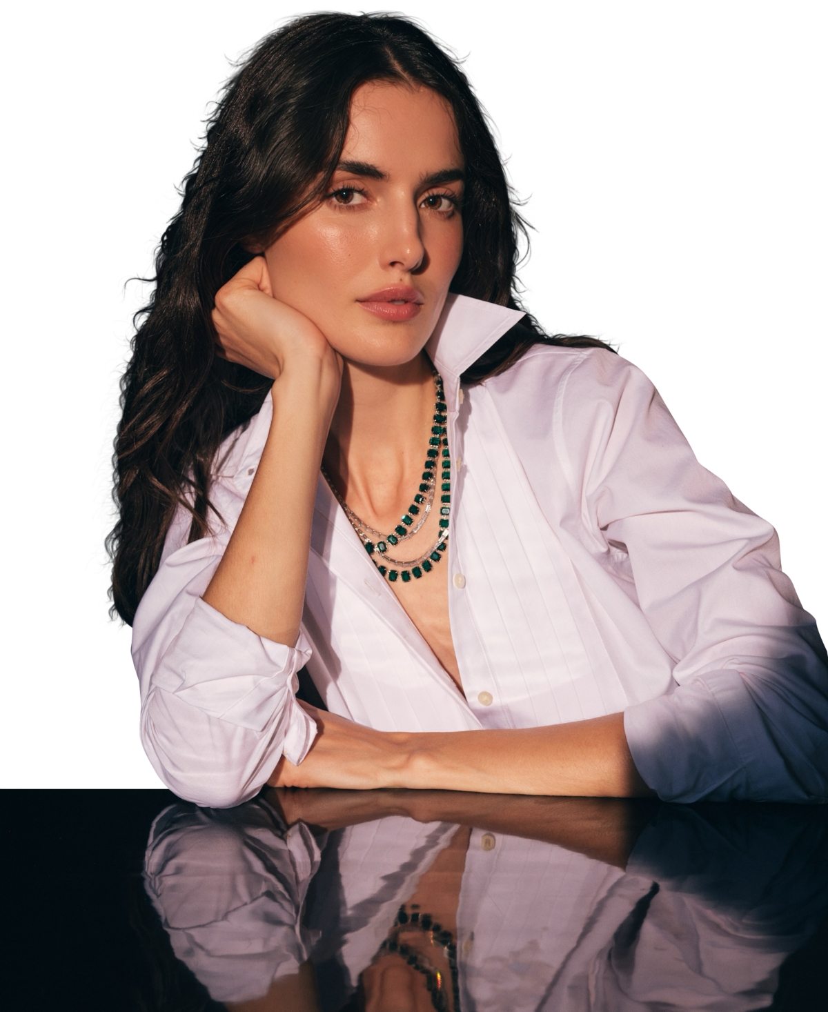 Ralph Lauren Cubic Zirconia And Epoxy Stone Tennis Multirow Necklace In Green