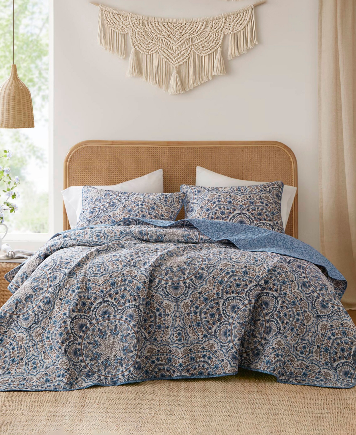 510 Design Valerie Boho Floral Reversible 3-pc. Quilt Set, King In Blue