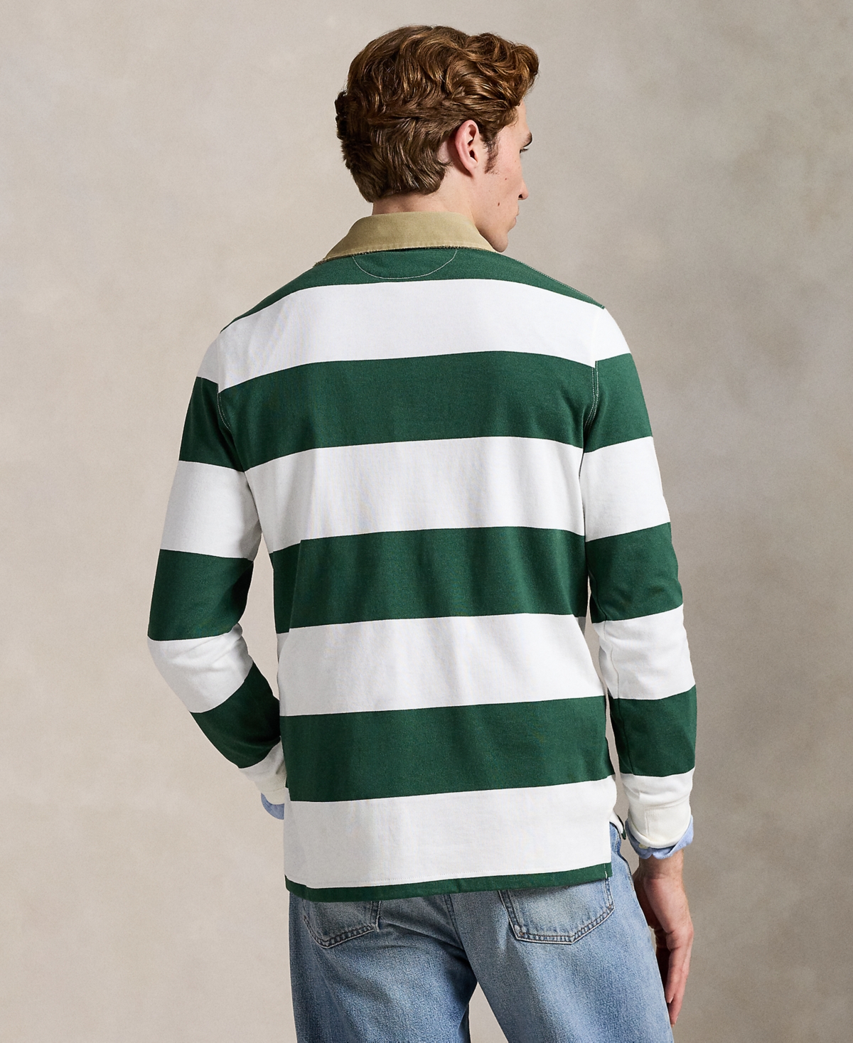 Polo Ralph Lauren Classic Fit Khaki Collar Rugby Shirt In Green