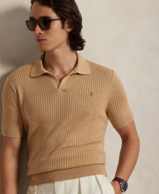 Men's Rib-Knit Cotton Johnny Collar Sweater