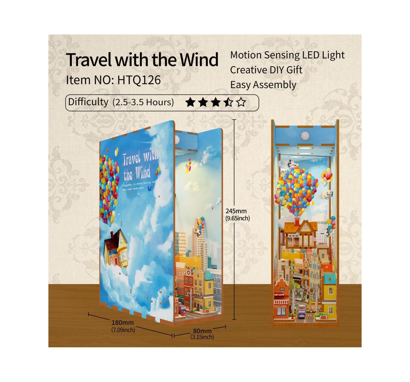 Детский конструктор Flash Popup Travel with the Wind 143-Piece 3D LED Book Nook Building Kit, Ages 14 & Up, цвет: Синий — фото 2