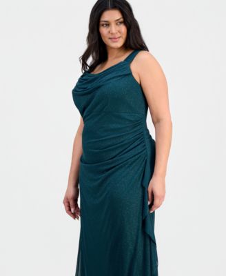 Plus Size Cowlneck Ruched Glitter Gown