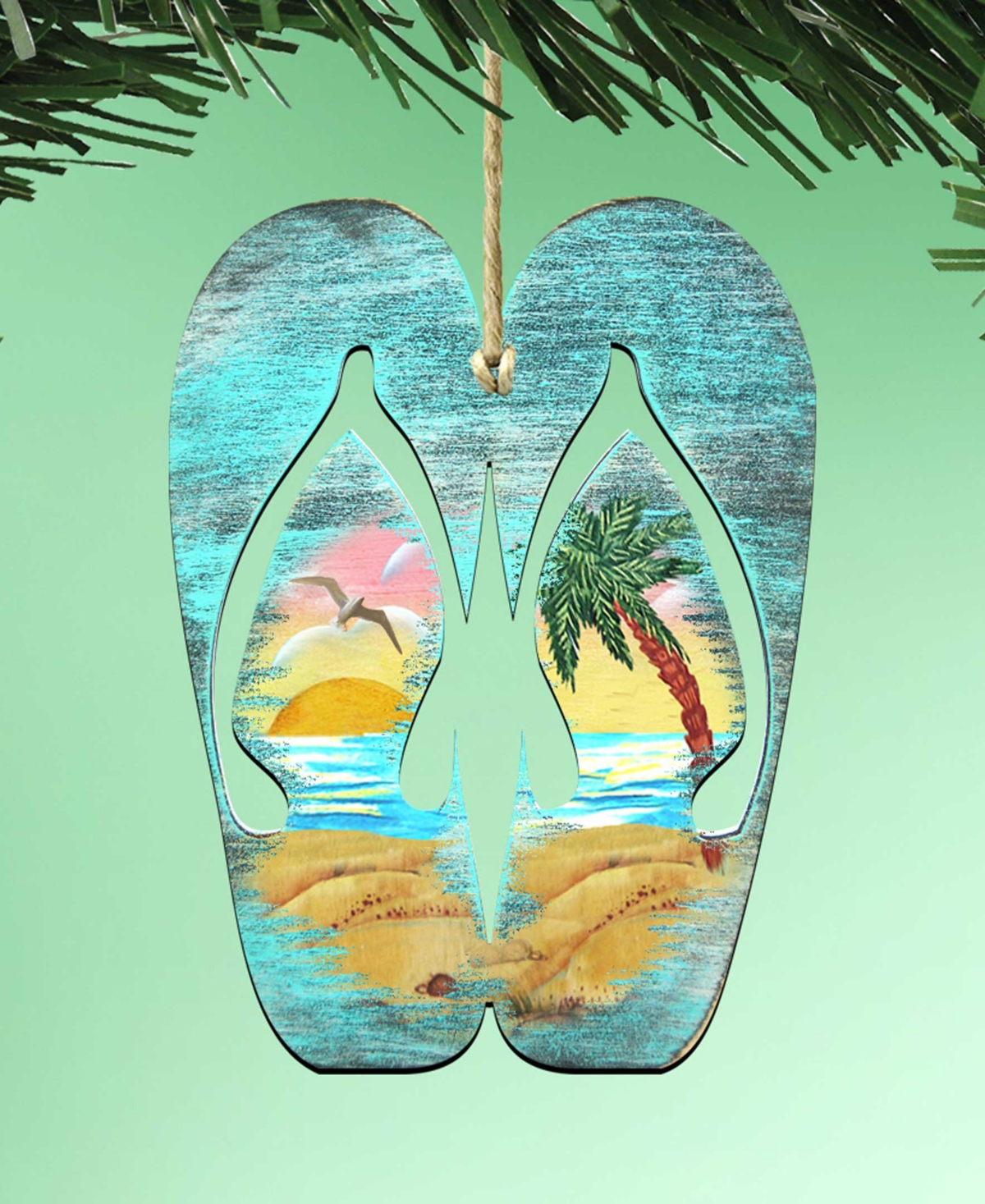 Designocracy Rustic Flip Flops Wooden Ornament In Multi