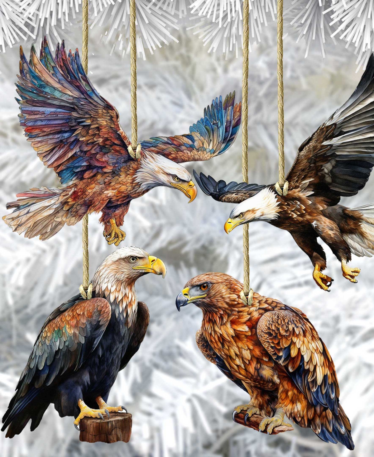 Designocracy Alaskan Eagles Wooden Ornaments, Set Of 4 In Multi