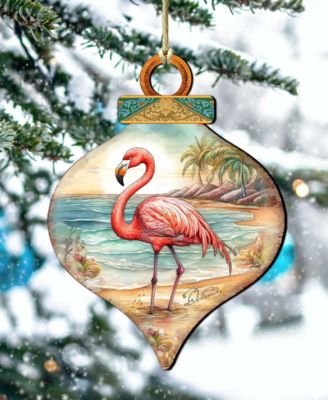 Flamingo Charm Christmas Wood Ornament