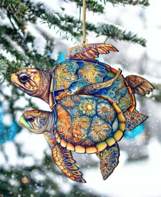 Turtles Christmas Wooden Ornament