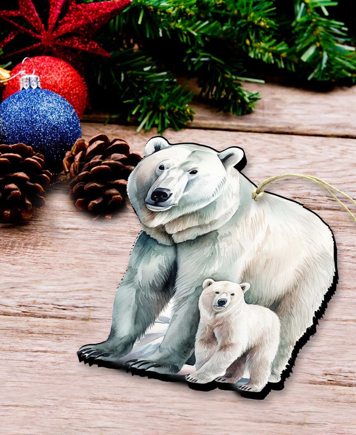 Designocracy Polar Bear And Cub Christmas Wood Ornament In Multi