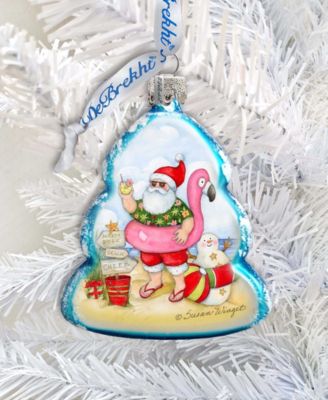 Santa with Flamingo Toy Glass Ornament