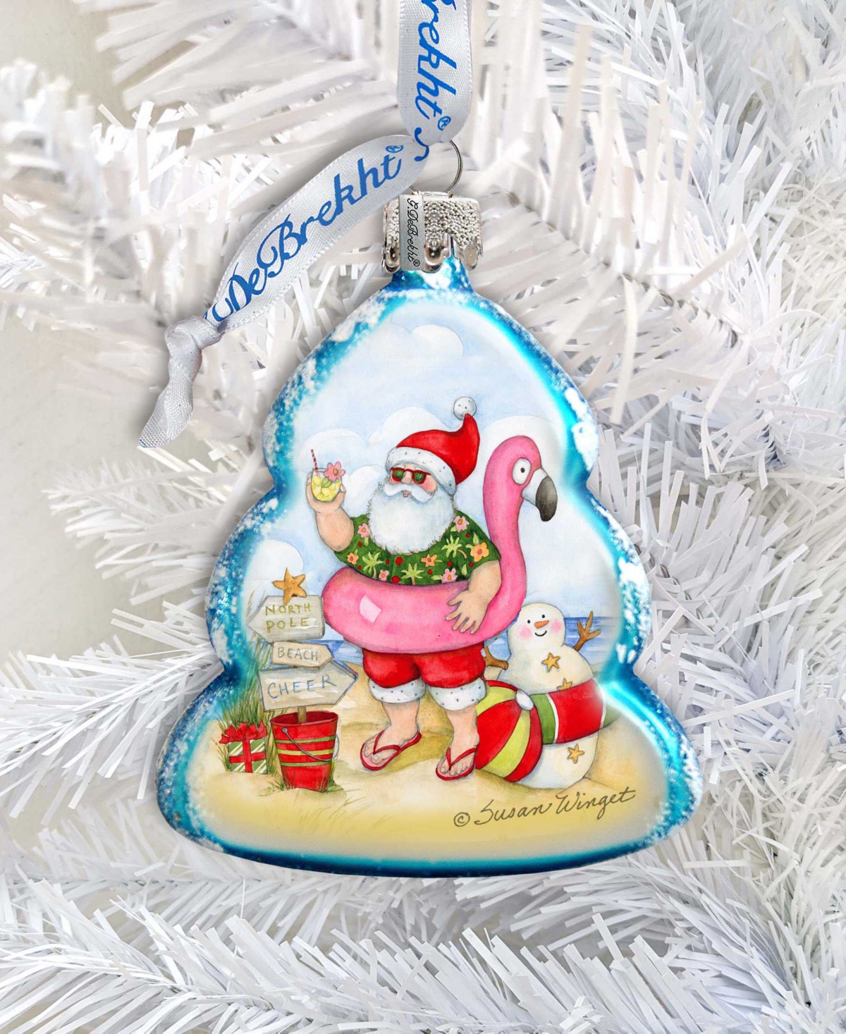 Designocracy Santa With Flamingo Toy Glass Ornaments In Multi