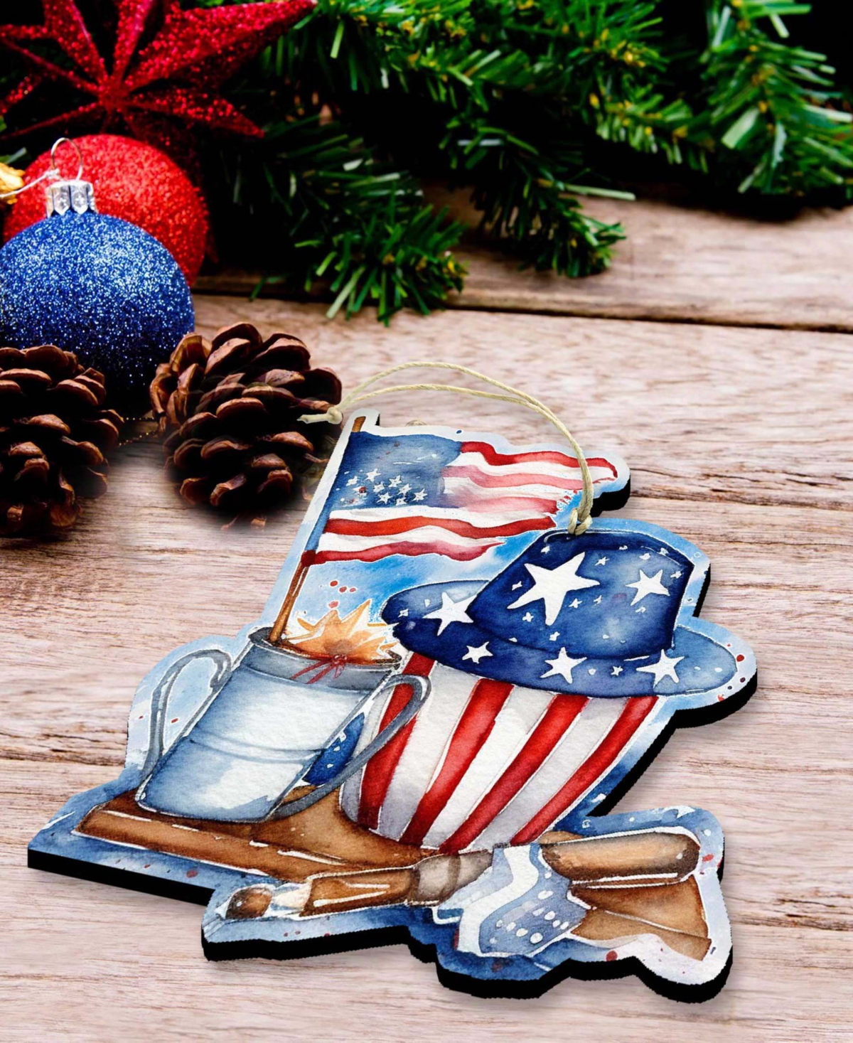 Designocracy American Farmhouse Wooden Ornaments, Set Of 3 In Multi