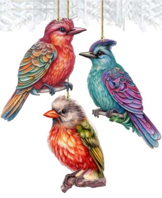 Colorful Birds Holiday Ornaments, Set of 3