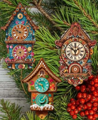 Miniature Clock Wooden Clip Ornaments, Set of 3