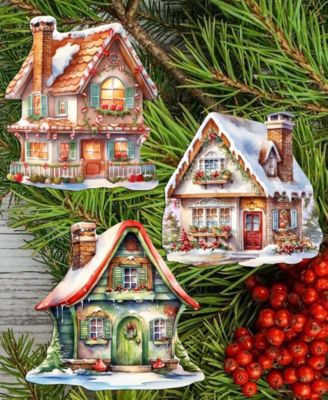 Dream Houses Wooden Clip Ornaments, Set of 3