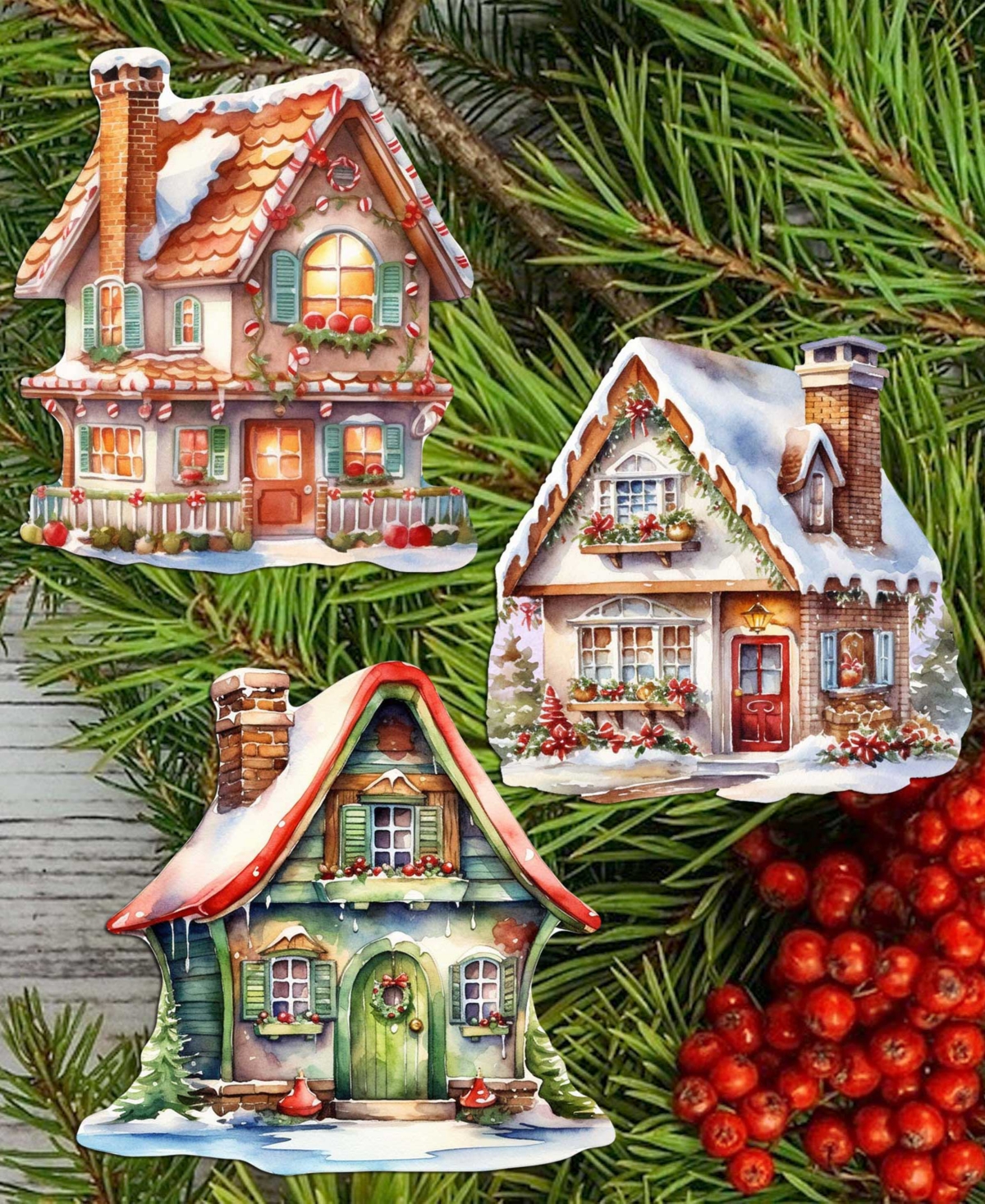 Designocracy Dream Houses Wood Clip Ornaments, Set Of 3 In Multi