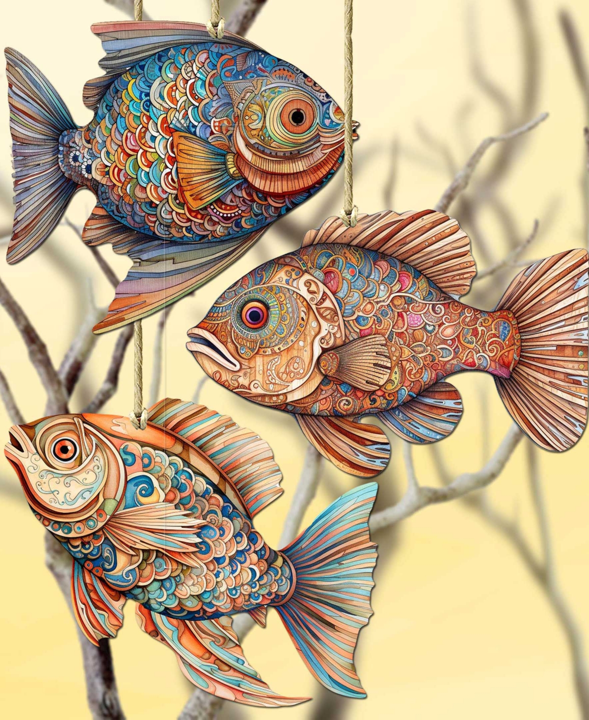 Designocracy Colorful Fish Holiday Ornaments, Set Of 3 In Multi