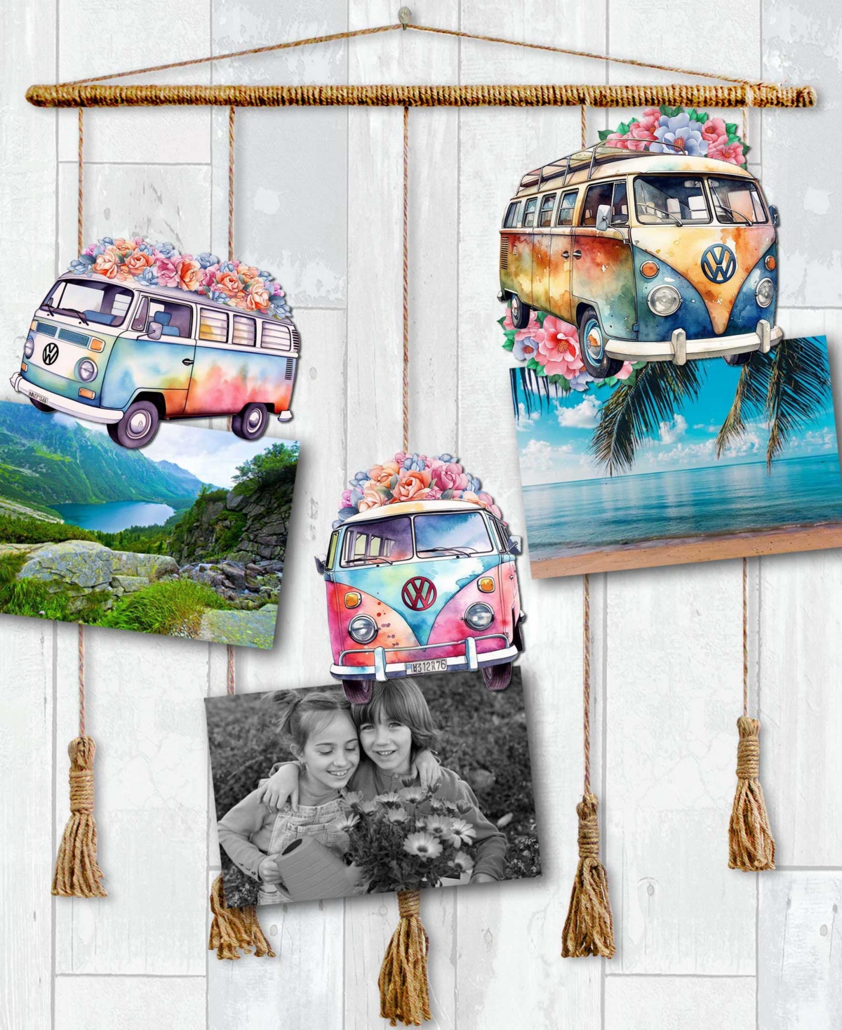Designocracy Volkswagen Vans Wood Clip Ornaments, Set Of 3 In Multi