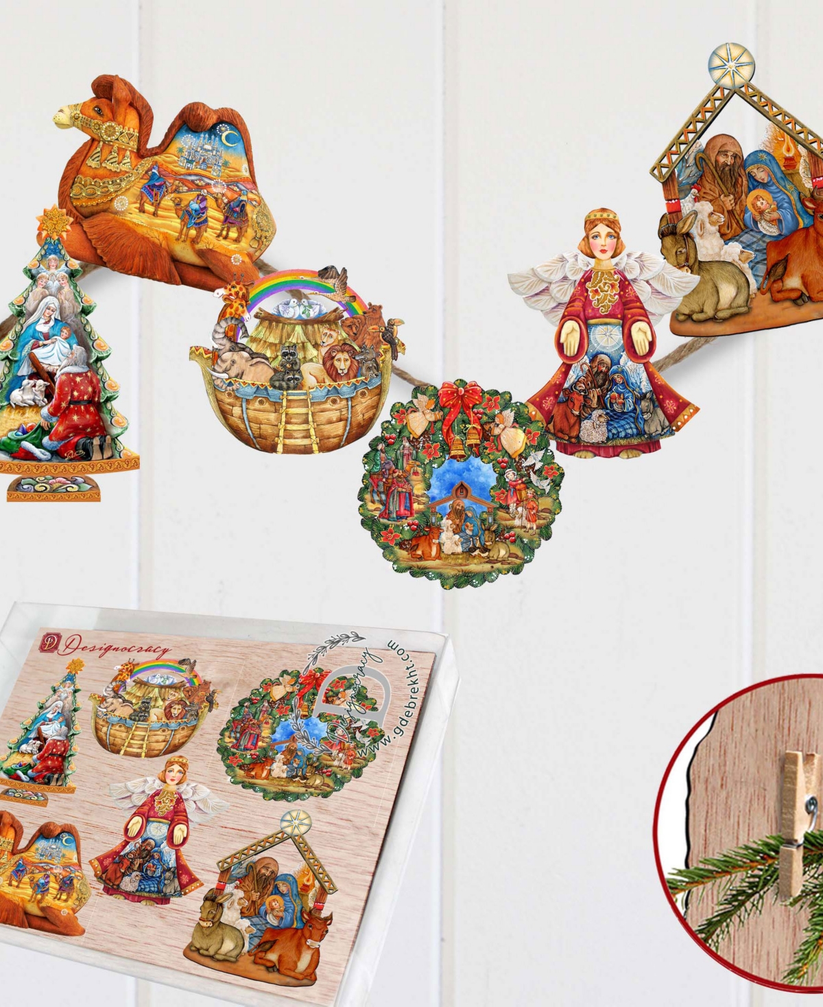 Designocracy Nativity Wooden Clip-on Ornaments, Set Of 6 In Multi