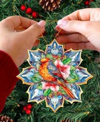 Forest Bird Snowflake Wooden Ornament