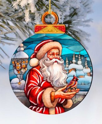 Santa with Cardinal Wooden Ornament