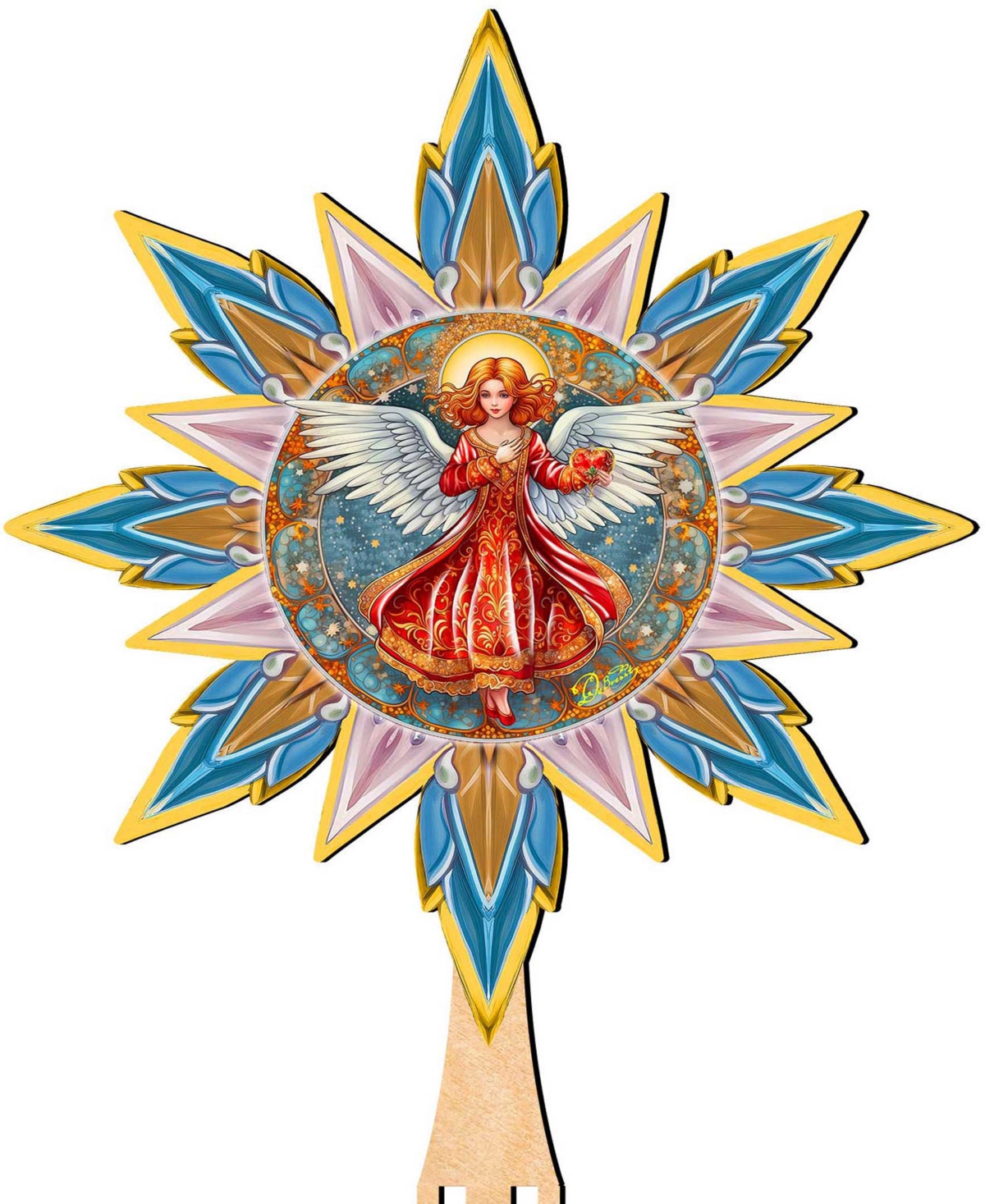 Designocracy Angel With Love Wooden Tree Topper In Multi