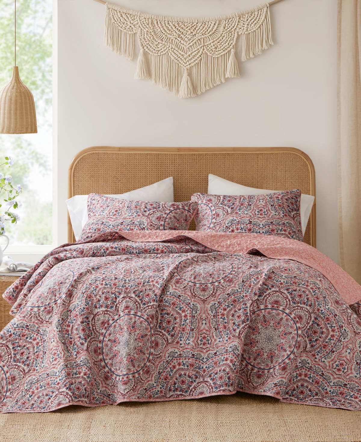 510 Design Valerie Boho Floral Reversible 3-pc. Quilt Set, King In Pink