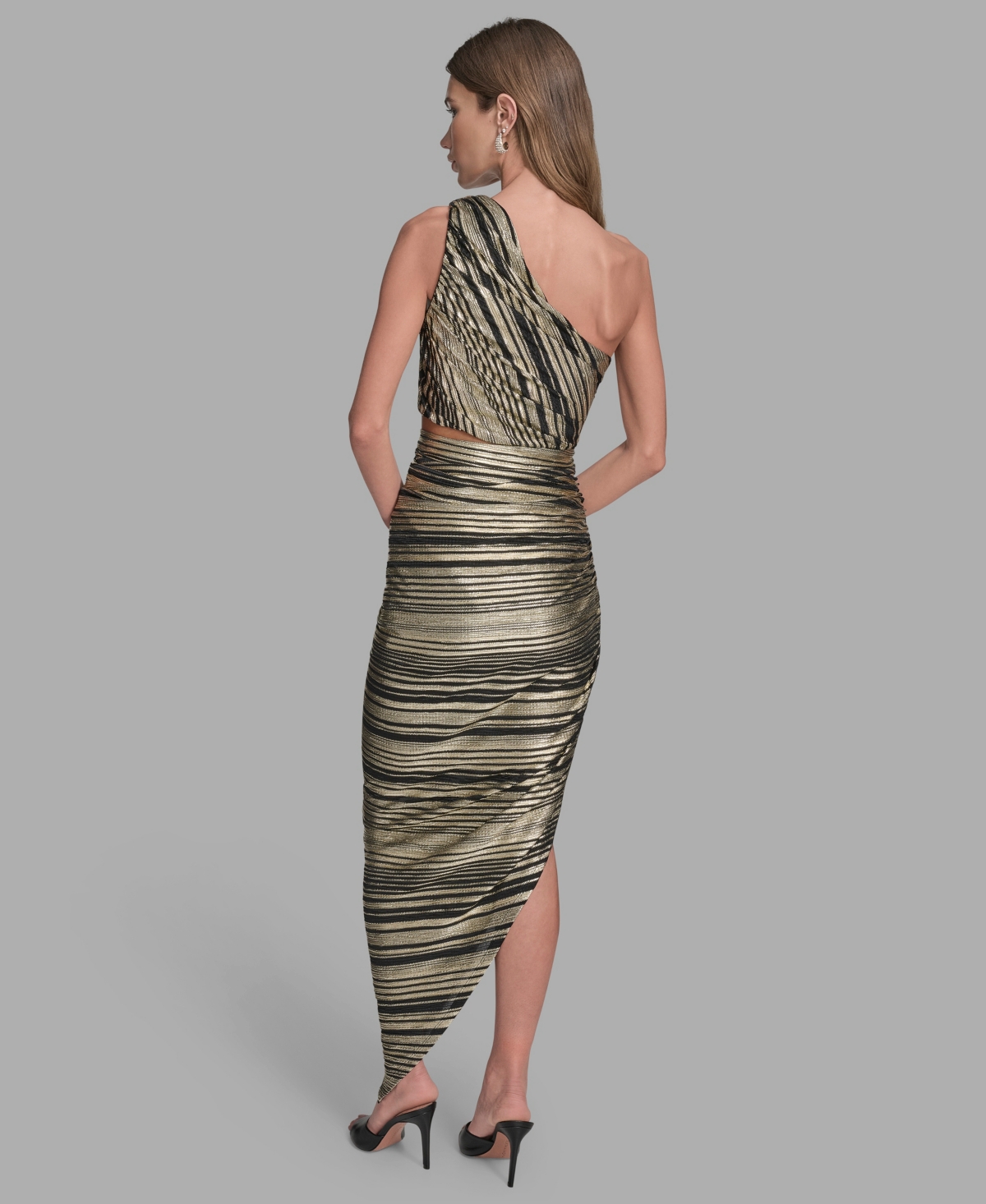 Bcbg Metallic Stripe One-shoulder Cutout Body-con Dress In Multi