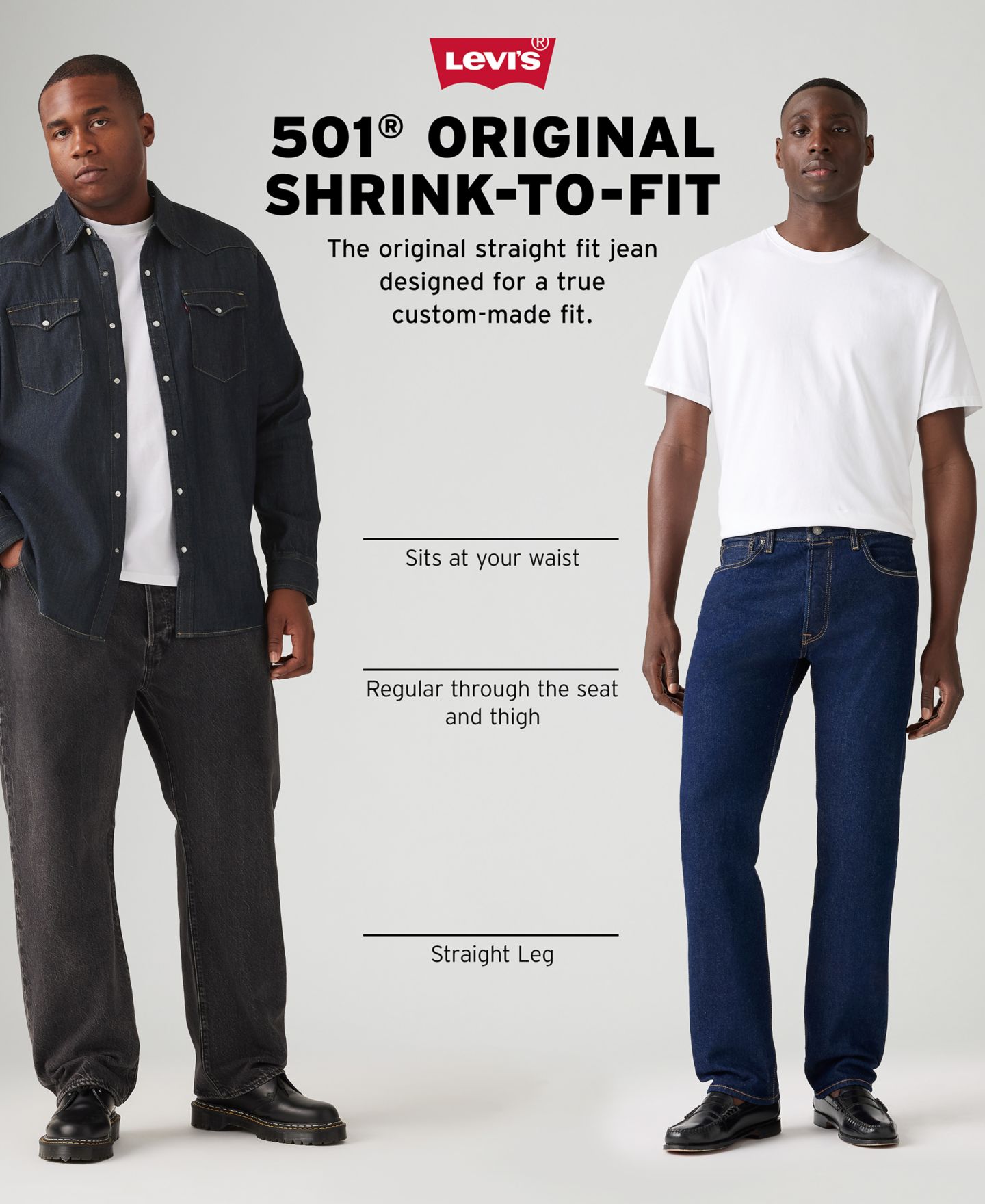 Мужские джинсы Levi's Big & Tall 501® Original Shrink to Fit, цвет: Чёрный — фото 7