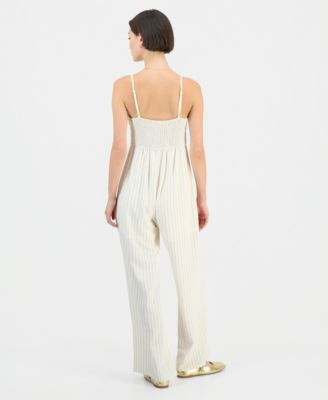 Juniors' Crochet-Bust Sleeveless Jumpsuit