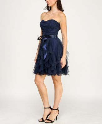 Juniors' Strapless Mesh Ruffle Dress