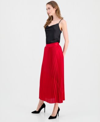 Women's Pull-On Pleated Mixed-Media Skirt