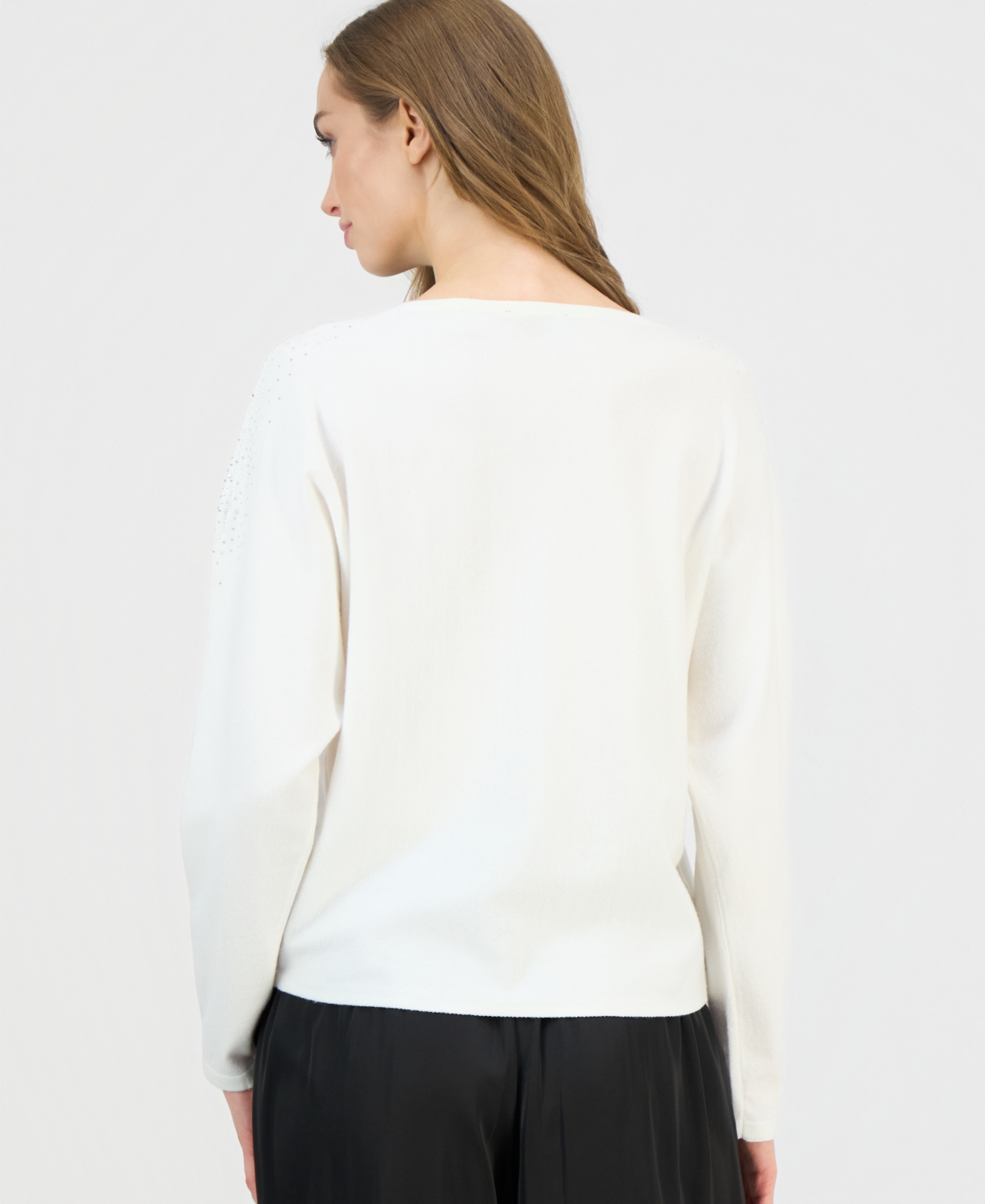 T Tahari Women's Lace-inset Dolman-sleeve Sweater In White