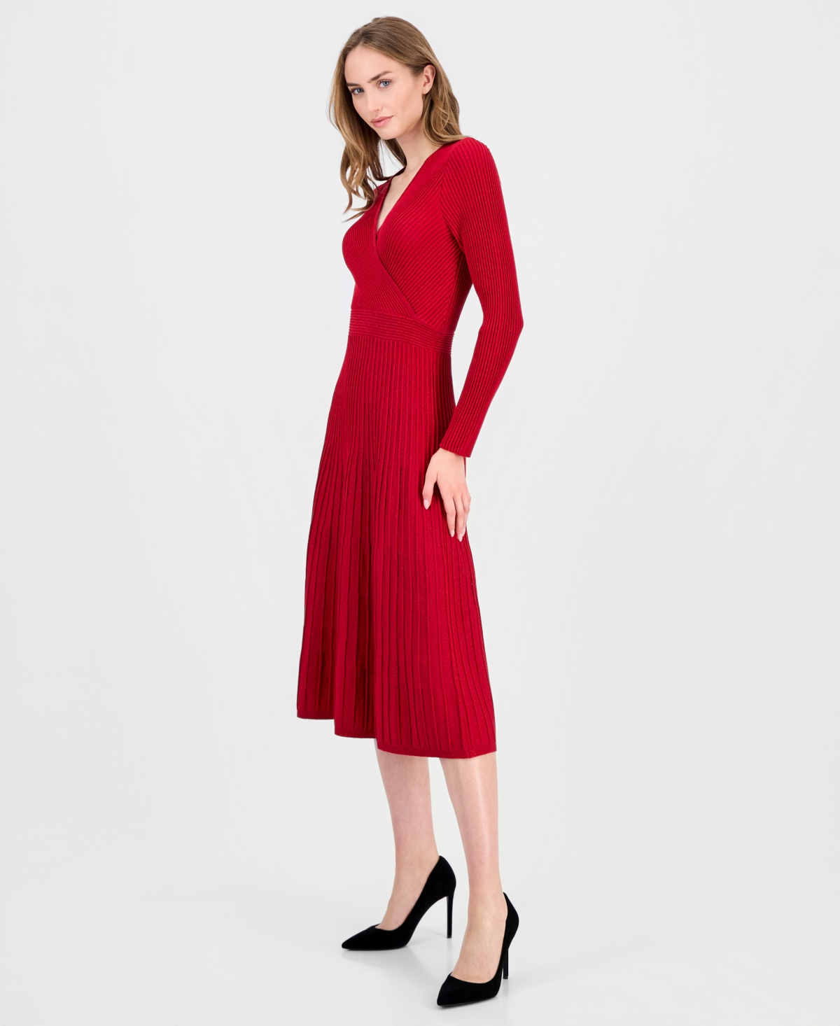T Tahari Women's Metallic Wrap Fit & Flare Dress In Red