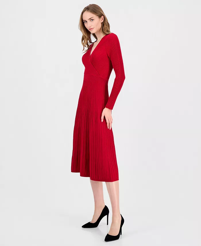 Women's Metallic Wrap Fit & Flare Dress - thumbnail 3